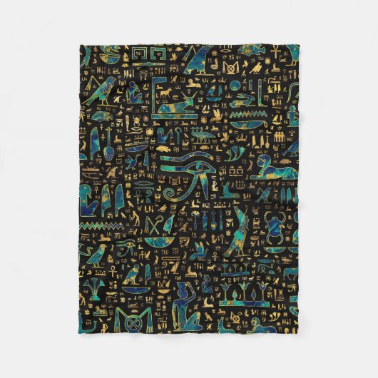 Couverture Polaire Hiéroglyphes égyptiens anciens Marbre et or (Devant)
