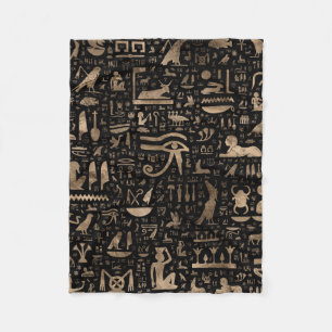 Couverture Polaire Hiéroglyphes égyptiens antiques - noir et or