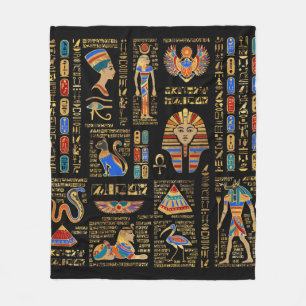 Couverture Polaire Hiéroglyphes et divinités égyptiens en noir