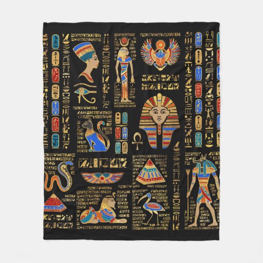 Couverture Polaire Hiéroglyphes et divinités égyptiens en noir (Devant)