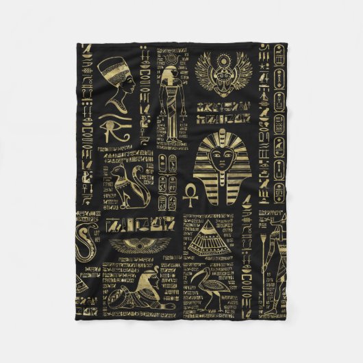 Couverture Polaire Hiéroglyphes et divinités égyptiens or sur noir (Devant)