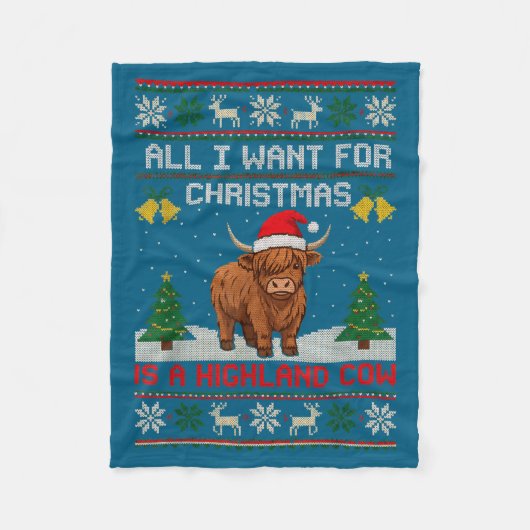 Couverture Polaire Highland Cow Christmas Ugly Sweater Style Festive  (Devant)