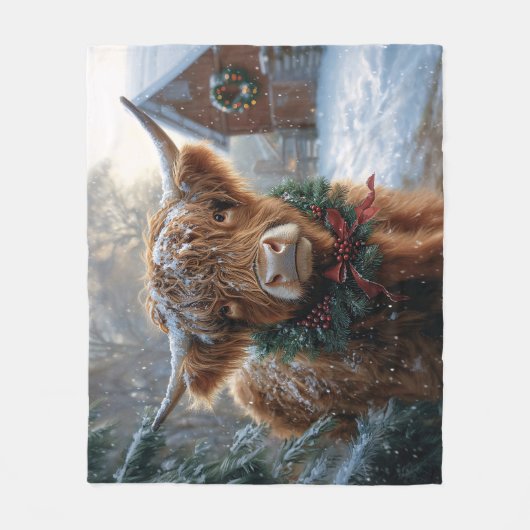 Couverture Polaire Highland Cow Rustic Barnyard Noël (Devant)
