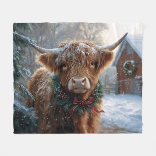 Couverture Polaire Highland Cow Rustic Barnyard Noël