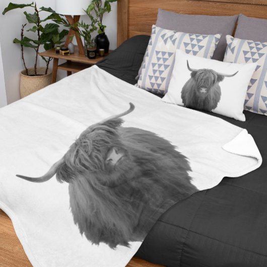 Couverture Polaire Highland Cow Scotland Russe Noir Blanc