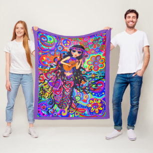 Couverture Polaire Hippie psychédélique Mermaid Guitar Coeur mûr
