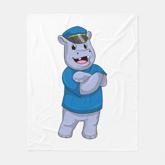 Couverture Polaire Hippo en tant que policier avec casquette de polic (Devant)