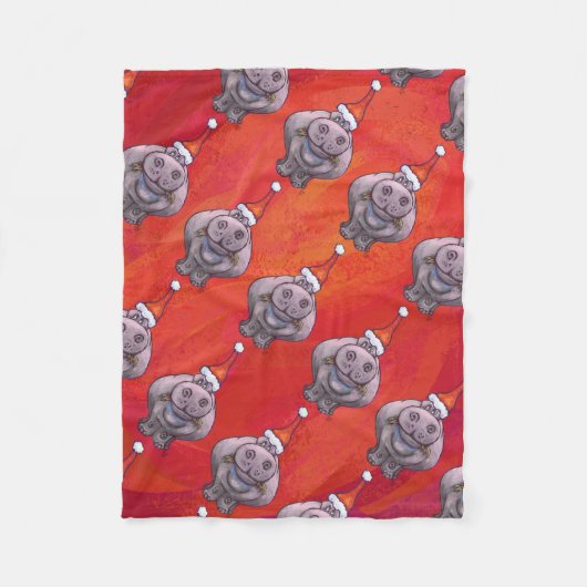 Couverture Polaire Hippo mignon à Santa Hat Motif en rouge (Devant)