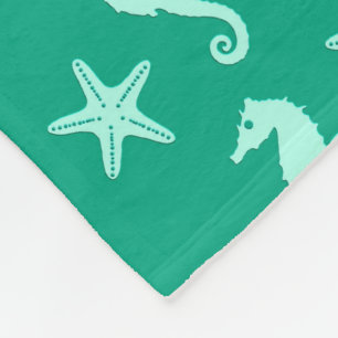 Couverture Polaire Hippocampe et poisson d'eau - vert turquoise et ma