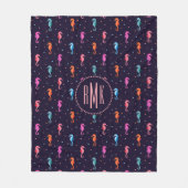 Couverture Polaire Hippocampes d'aquarelle sur le motif de bleu (Devant)