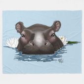 Couverture Polaire Hippopotame Lotus Blanc Bleu (Devant (Horizontal))
