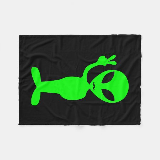 Couverture Polaire Hipster Mustache Alien vert (Devant (Horizontal))