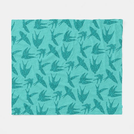Couverture Polaire hirondelles japonaises en vol, Turquoise et Aqua (Devant (Horizontal))