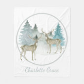 Couverture Polaire Hiver Bois Aquarelle Noël Cerf (Devant)