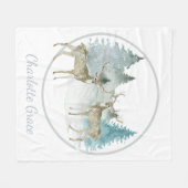 Couverture Polaire Hiver Bois Aquarelle Noël Cerf (Devant (Horizontal))