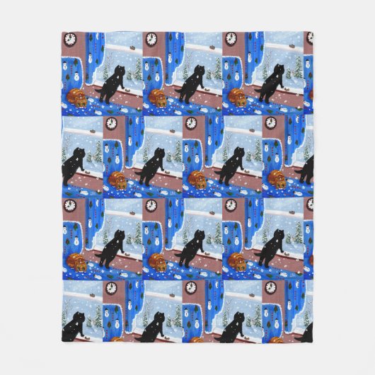 Couverture Polaire Hiver Chats Neige Noir Chat Gingembre Tabby (Devant)