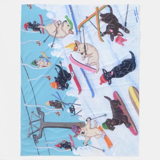 Couverture Polaire Hiver Fun Skiing Labradors (Devant)