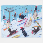 Couverture Polaire Hiver Fun Skiing Labradors (Devant (Horizontal))