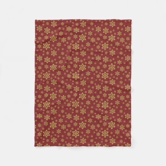 Couverture Polaire Hiver Gold Snowflake Motif sur Red (Devant)