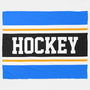 Couverture Polaire HOCKEY Bleu Clair Noir Orange Rayures de Course