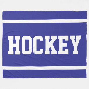 Couverture Polaire HOCKEY Gras Bleu Foncé Sportif Text Blanc Rayures