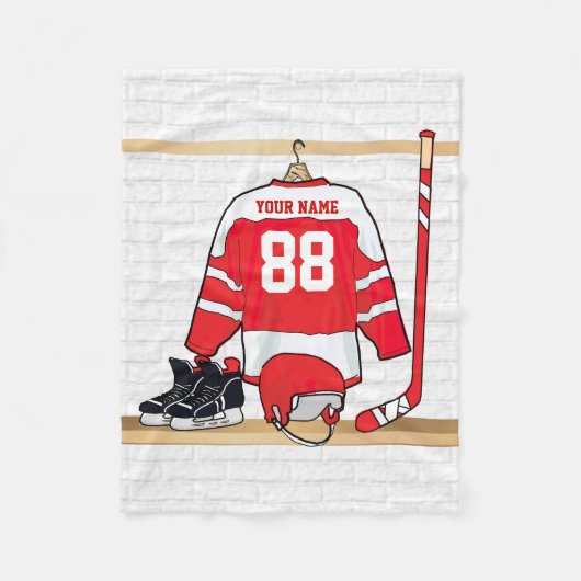 Couverture Polaire Hockey sur glace rouge et blanc personnalisé (Devant)