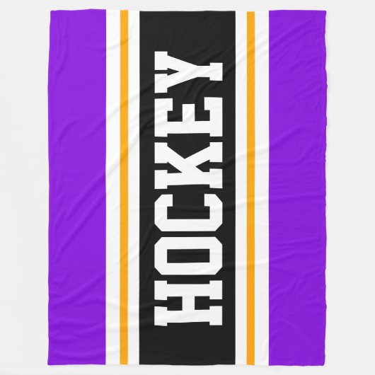 Couverture Polaire HOCKEY violet noir blanc jaune rayures de course (Devant)