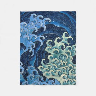 Couverture Polaire Hokusai Vague Féminine Vintage Océan