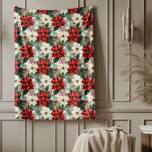Couverture Polaire Holiday Floral Blanket Cozy Red Christmas Accent
