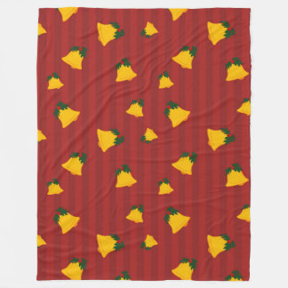 Couverture Polaire Holiday Red Gold Stripe Bells Christmas