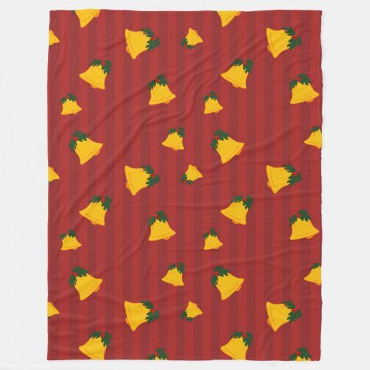 Couverture Polaire Holiday Red Gold Stripe Bells Christmas (Devant)