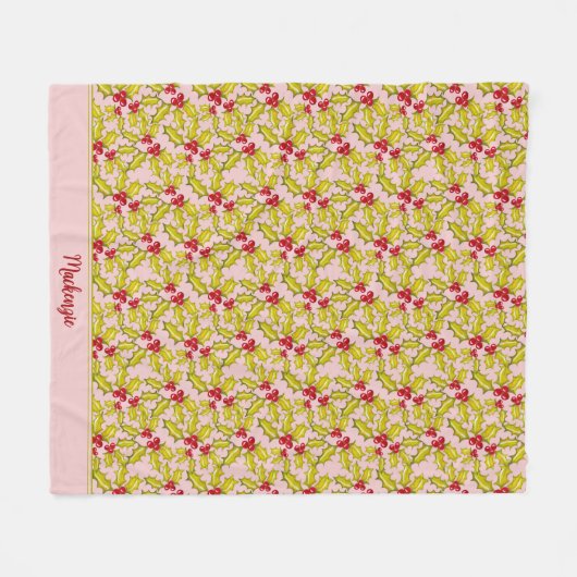 Couverture Polaire Holly Berries Ajouter un nom Festive Whimsy Noël (Devant (Horizontal))