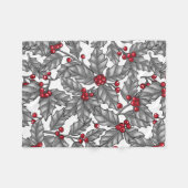 Couverture Polaire Holly berry, feuilles gris sur blanc (Devant (Horizontal))