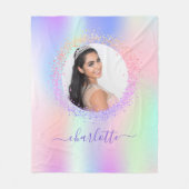 Couverture Polaire Holographe photo rose violet nom script (Devant)