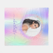 Couverture Polaire Holographe photo rose violet nom script (Devant (Horizontal))
