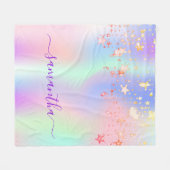 Couverture Polaire Holographique rose violet or étoiles nom (Devant (Horizontal))