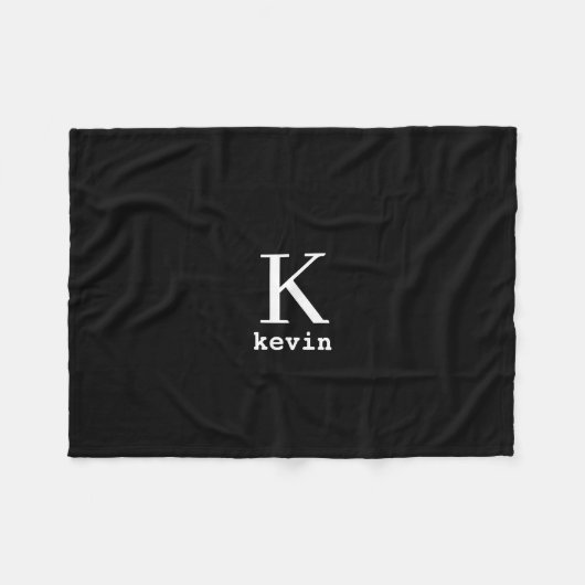 Couverture Polaire Hommes monogrammed noir et blanc nom personnalisé (Devant (Horizontal))