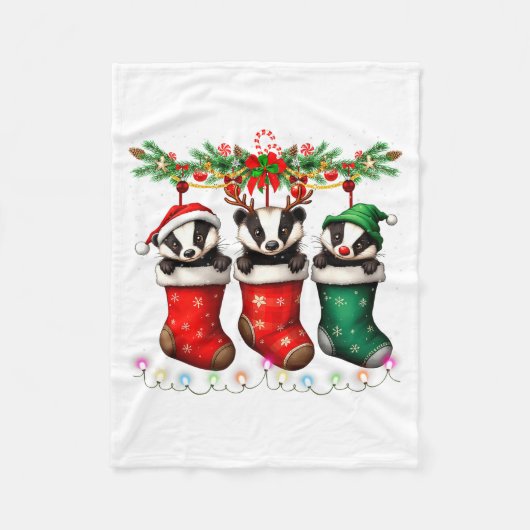 Couverture Polaire Honey Badger In Christmas Socks Lights Honey Badge (Devant)