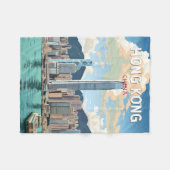 Couverture Polaire Hong Kong China Travel Art Vintage (Devant (Horizontal))