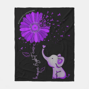 Couverture Polaire Hope Fight Cute Elephant Alzheimer's Purple Ribbon
