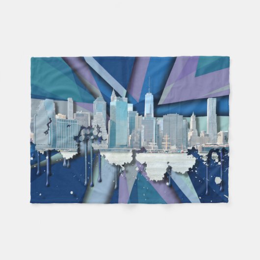 Couverture Polaire Horizon | 3D bleu de New York City (Devant (Horizontal))