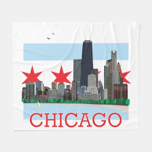 Couverture Polaire Horizon de Chicago et drapeau de ville (Devant (Horizontal))