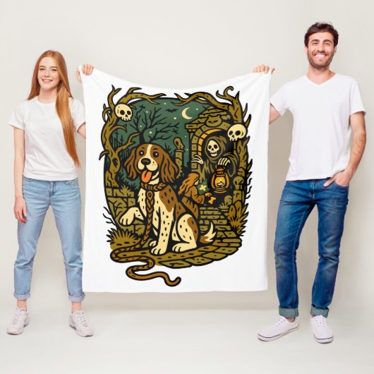 Couverture Polaire Horror Spooky Skeleton Dog Aesthetic (En situation)
