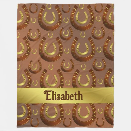 Couverture Polaire horseshoe, blanc motif brun doré (Devant)