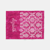 Couverture Polaire Hot Pink Grunge Damask Pattern Script Nom (Devant (Horizontal))