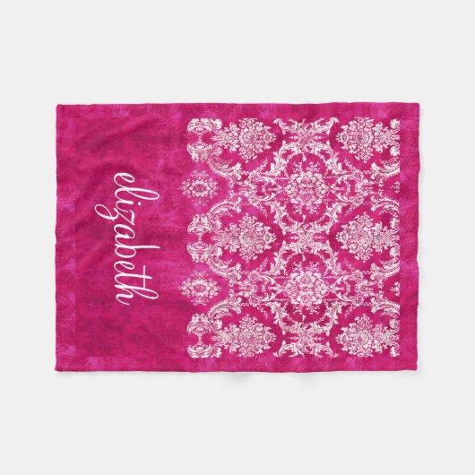 Couverture Polaire Hot Pink Grunge Damask Pattern Script Nom (Devant (Horizontal))