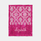 Couverture Polaire Hot Pink Grunge Damask Pattern Script Nom (Devant)