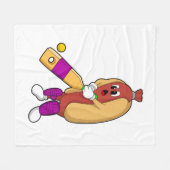 Couverture Polaire Hotdog au cricket avec batte de cricket (Devant (Horizontal))