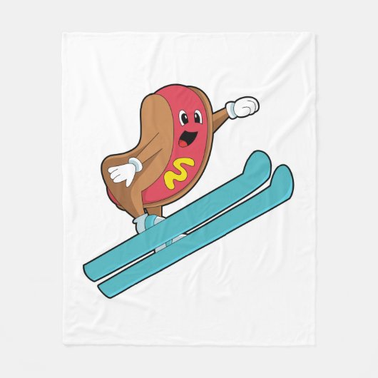 Couverture Polaire Hotdog comme sauteur de ski avec Ski.PNG (Devant)