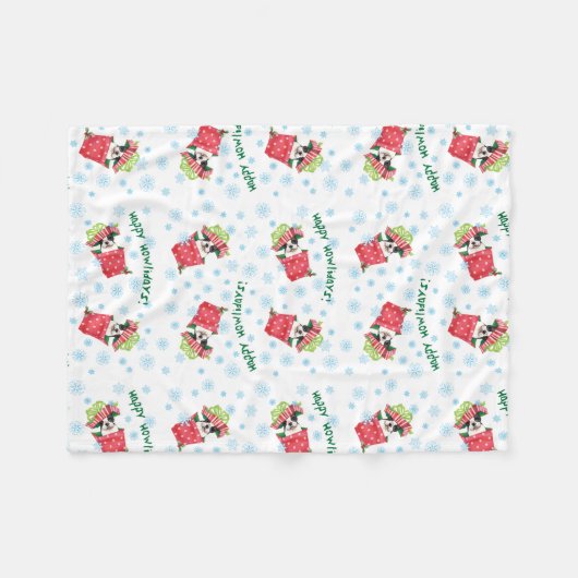 Couverture Polaire Howlidays heureux Boston Terrier (Devant (Horizontal))